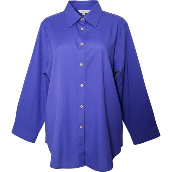 Chico's Tops - Chico's No-Iron Stretch Shirt Women 3.5 Royal Blue Roll Tab Button Down Cotton